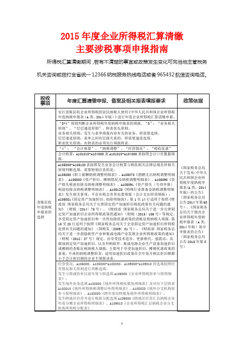 2015年度企业所得税汇算清缴操作指南