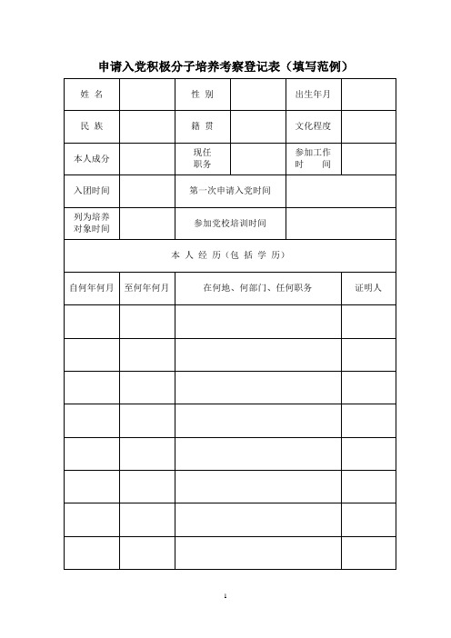 《入党积极分子考察登记表》(填写范例)