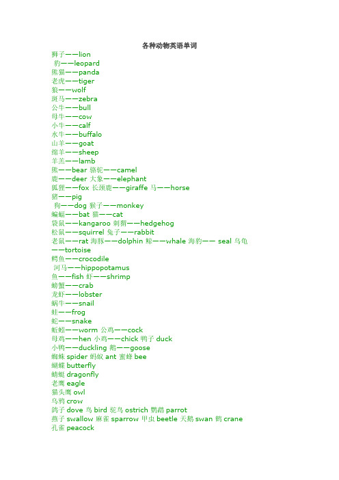 各种动物英语单词  Animal English