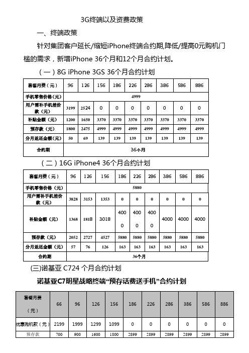 3G终端以及资费政策