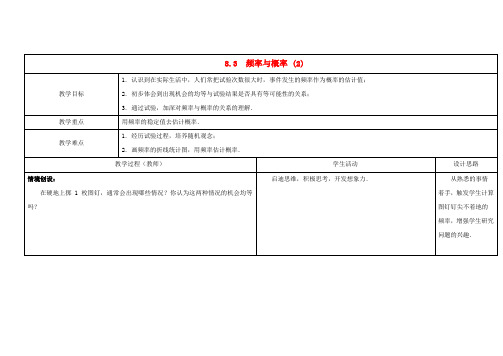 2014年春季新版苏科版八年级数学下学期8.3、频率与概率教案2