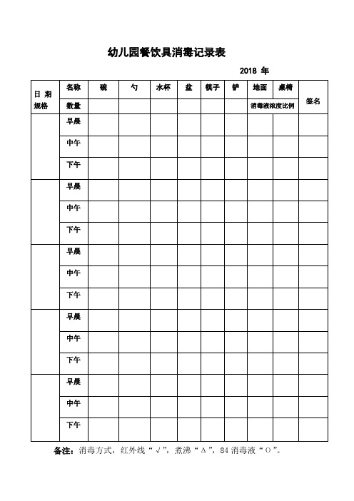 幼儿园餐饮具消毒记录表