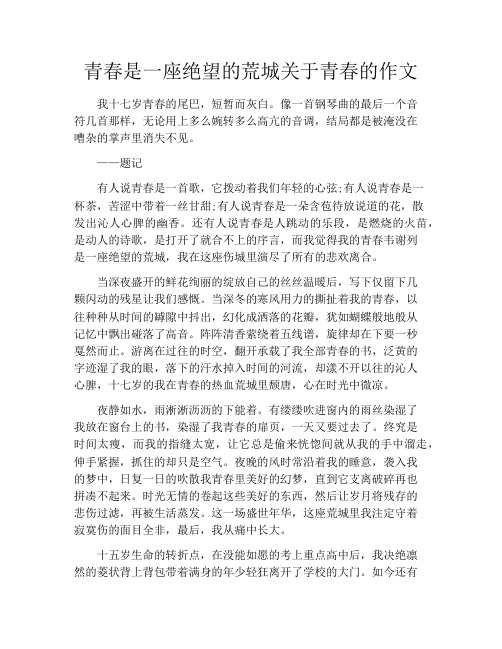 青春是一座绝望的荒城关于青春的作文1000字