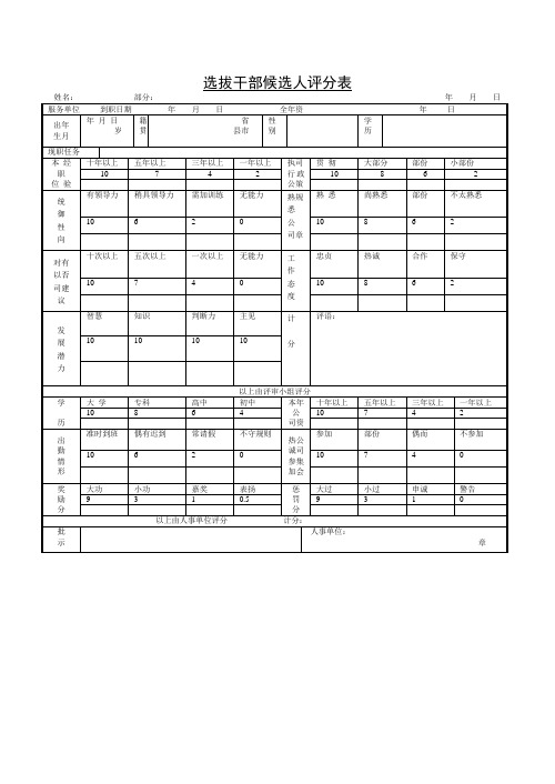 选拔干部候选人评分表