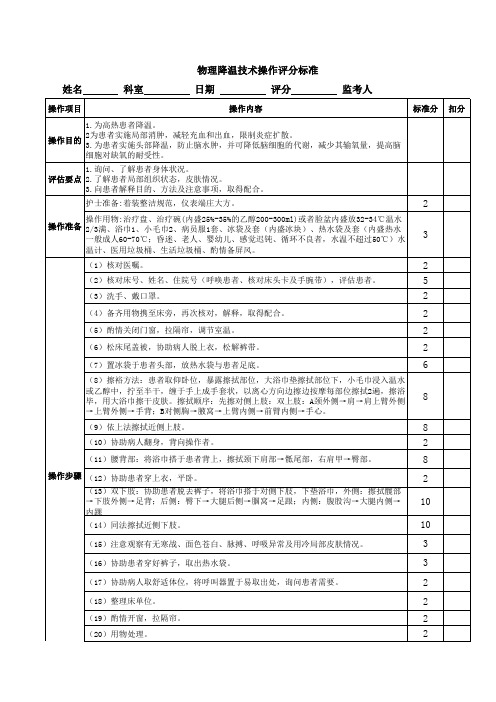 物理降温技术操作评分标准