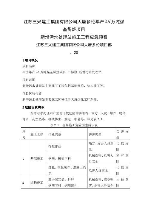 污水处理站风险应急预案