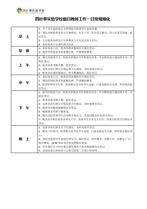 四叶草实验学校值日教师工作一日常规