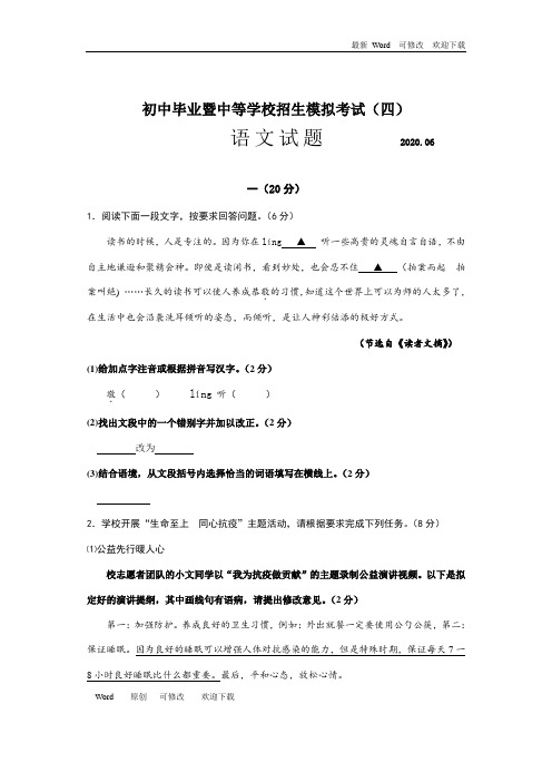 江苏省2020-2021年九年级初中毕业中等学校招生语文模拟考试