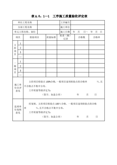 工序施工质量及单元工程施工质量验收评定表