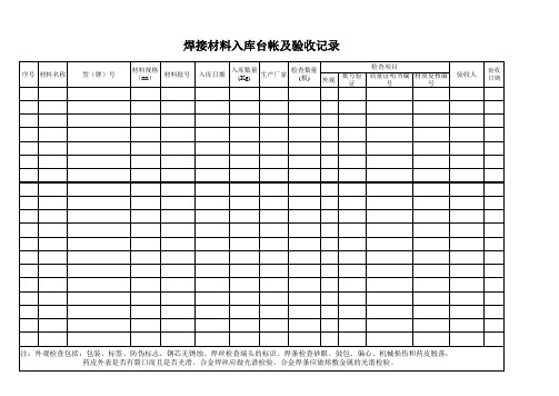 焊接材料入库台帐及验收记录