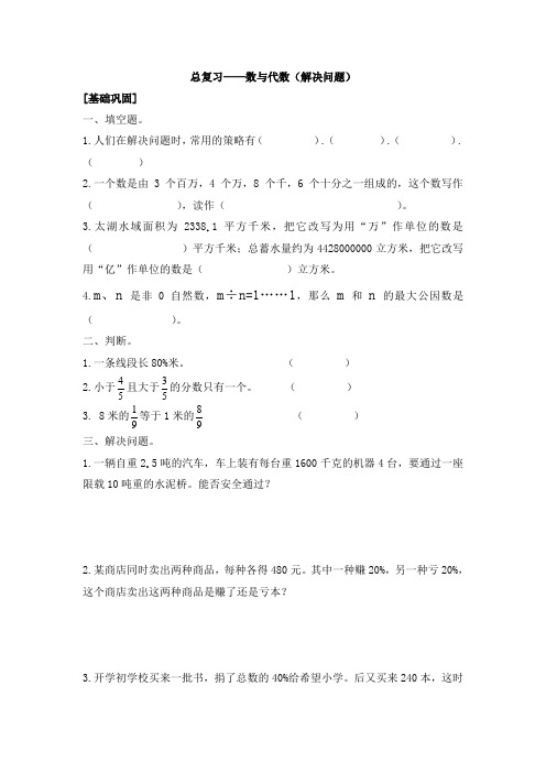 最新苏教版小学六年级数学下册总复习——数与代数(解决问题)(含答案)