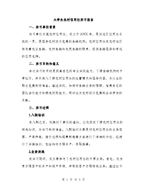 大学生农村信用社实习报告（2篇）