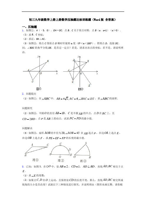 初三九年级数学上册上册数学压轴题达标训练题(Word版 含答案)