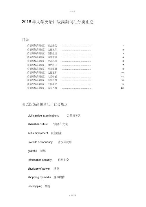 2018年大学英语四级高频词汇分类汇总