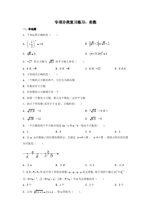 2022~2023学年人教版数学七年级下册专项分类复习练习实数