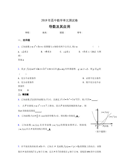精选最新版2019高考数学《导数及其应用》专题完整题(含标准答案)