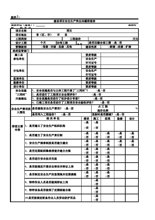 建设项目安全生产突出问题排查表