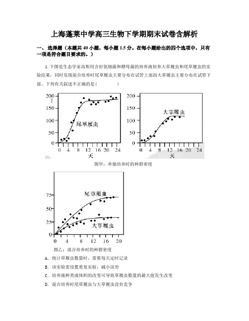 上海蓬莱中学高三生物下学期期末试卷含解析