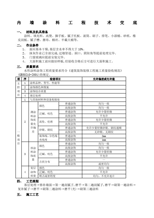 内墙涂料工程技术交底