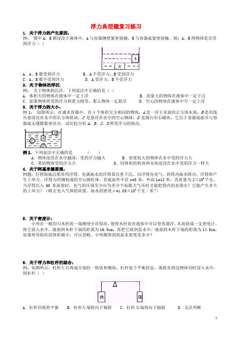 青海省青海师范大学附属第三中学九年级物理全册 浮力典型题复习练习(无答案) 新人教版