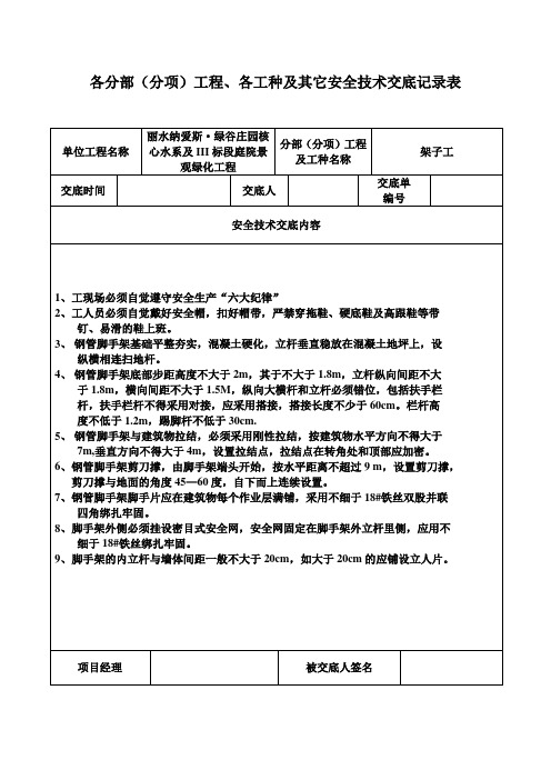 精品安全技术交底记录表