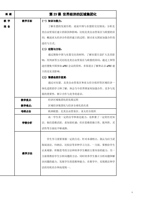 《世界经济的区域集团化》教学设计