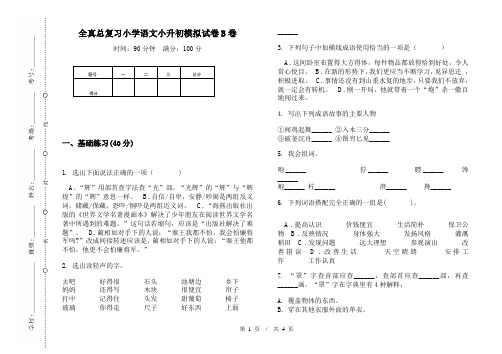 全真总复习小学语文小升初模拟试卷B卷