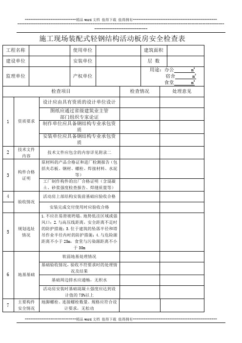 施工现活动板房安全检查表