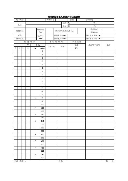抽水试验记录表格