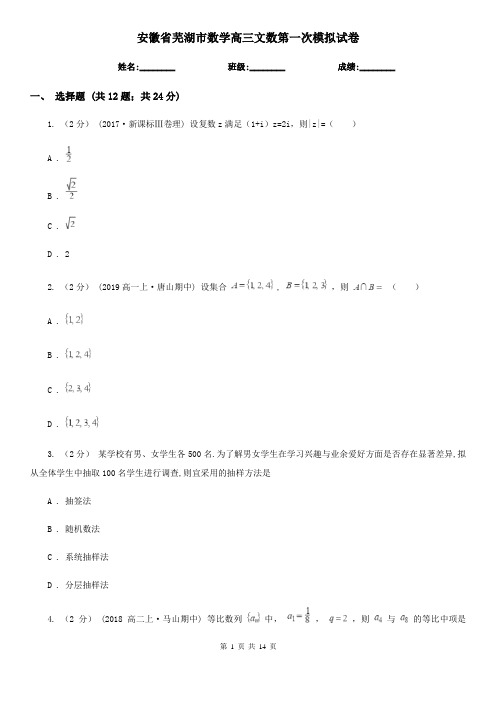 安徽省芜湖市数学高三文数第一次模拟试卷