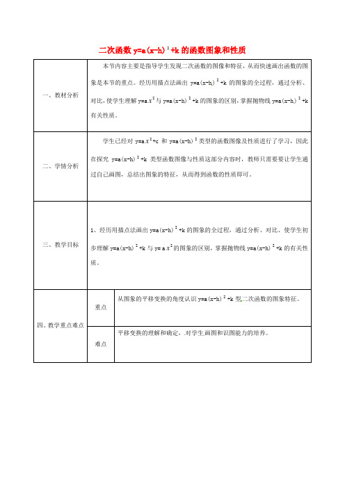 九年级数学上册22.1.3二次函数y=a(x_h) k的图象和性质第3课时教案新人教版