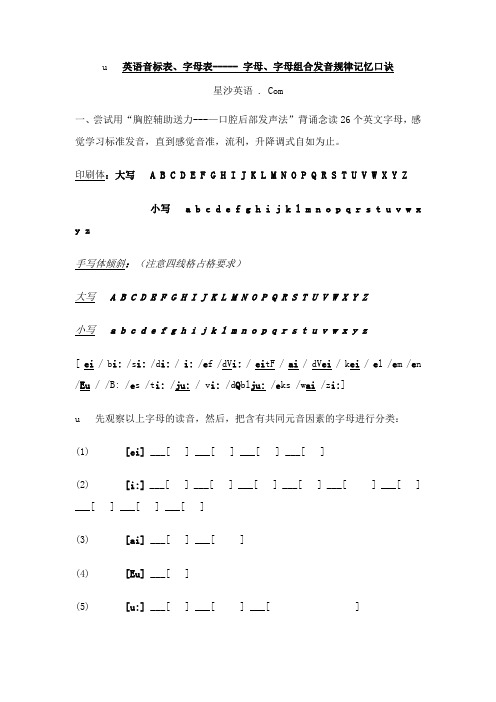 字母、字母组合发音规律记忆口诀