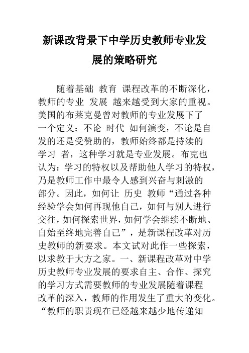 新课改背景下中学历史教师专业发展的策略研究
