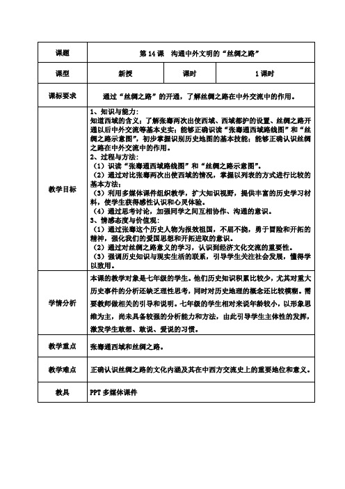 (部编)人教版初中七年级历史上册《 第14课 沟通中外文明的“丝绸之路”》 优质课教案_1