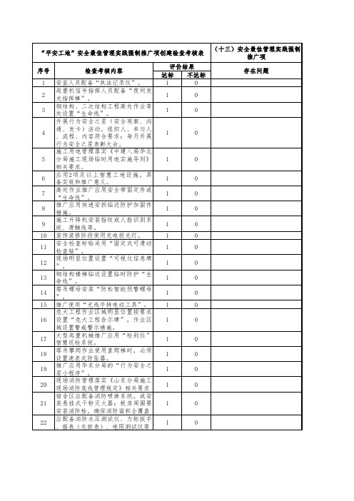 “平安工地”安全最佳管理实践强制推广项创建检查考核表