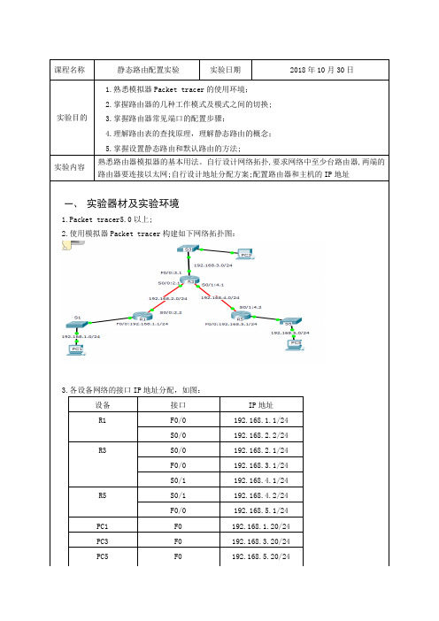 计算机网络静态路由配置实验