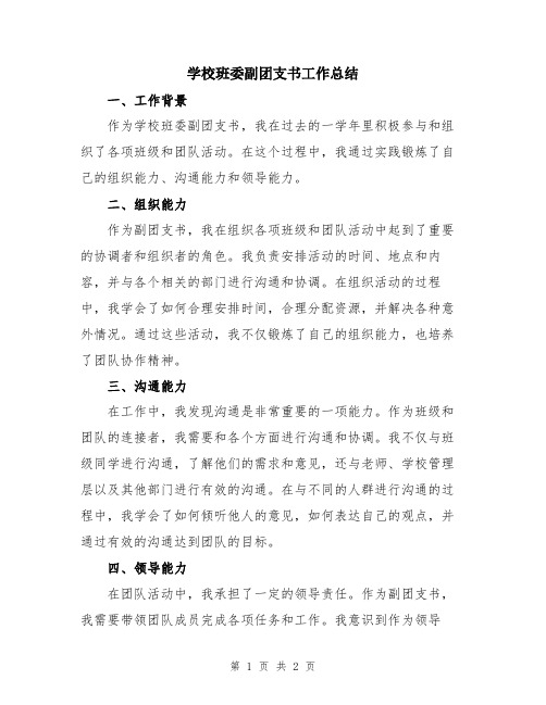 学校班委副团支书工作总结