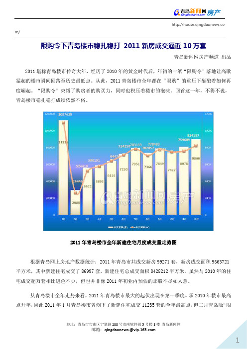 限购令下青岛楼市稳扎稳打 2011新房成交逼近10万套