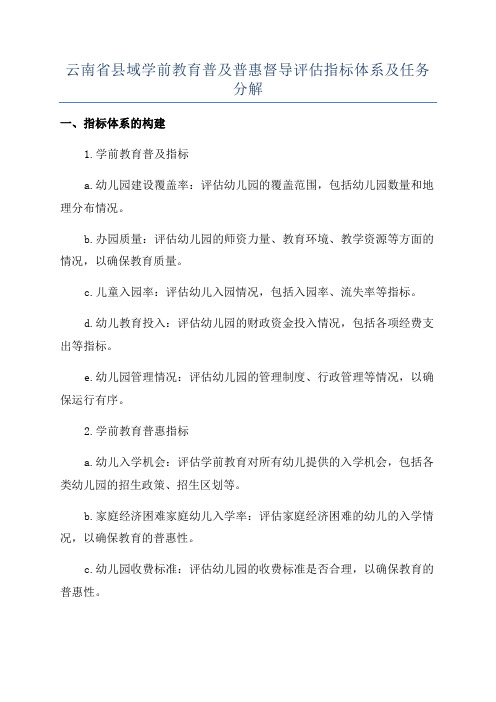 云南省县域学前教育普及普惠督导评估指标体系及任务分解