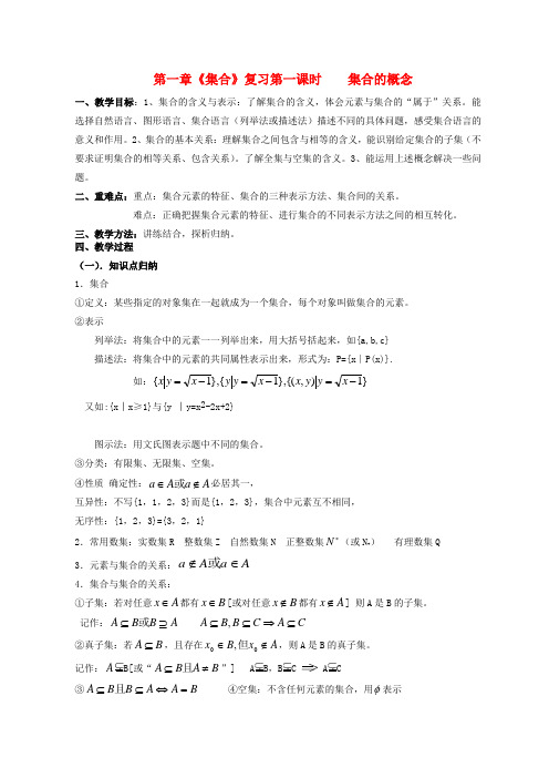 高中数学 第一章集合小结与复习(2课时)教案 北师大版必修1