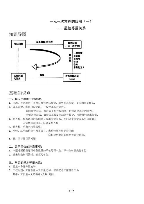 七年级数学上册《一元一次方程的应用(一)——显性等量关系》复习讲义