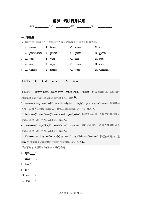 新初一语法提升试题一(解析版)