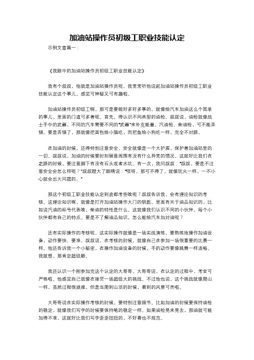 加油站操作员初级工职业技能认定