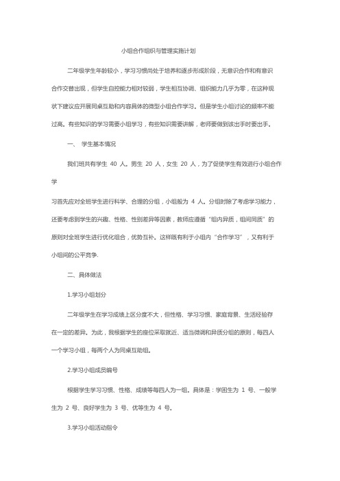 学习小组组织与管理 小组合作组织与管理实施计划