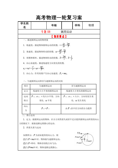 2023届高考物理一轮复习热点专题：08圆周运动(word版无答案)