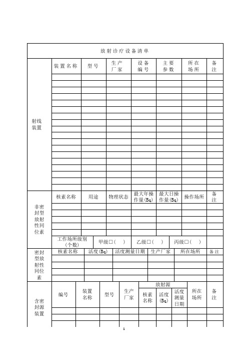 放射诊疗设备、放射防护与质量控制设备、人员清单及变动情况