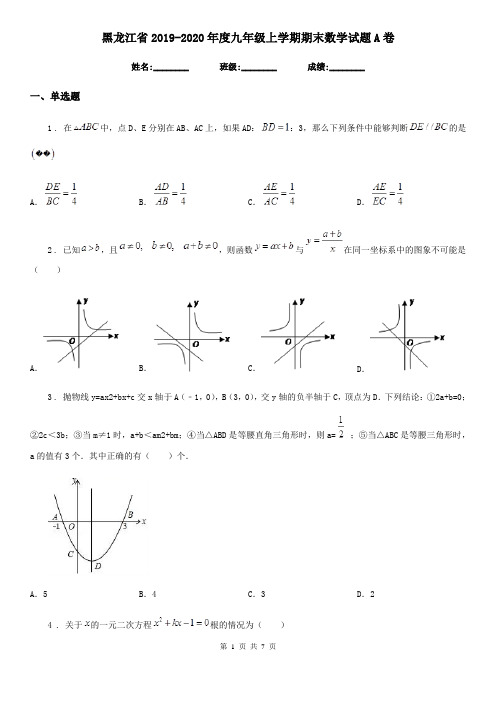 黑龙江省2019-2020年度九年级上学期期末数学试题A卷