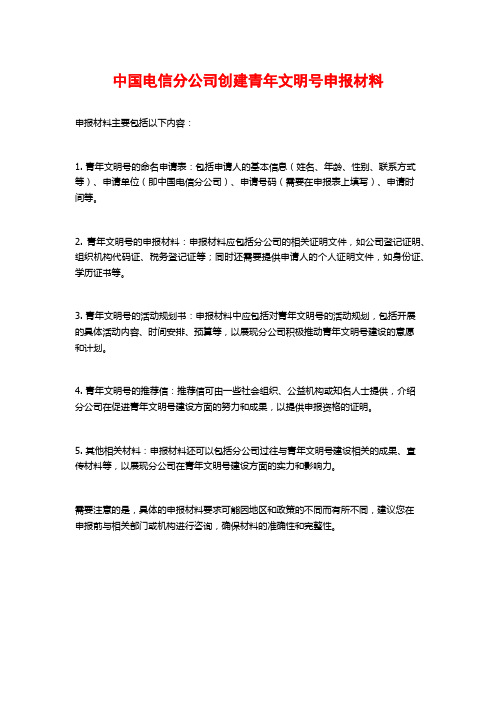 中国电信分公司创建青年文明号申报材料