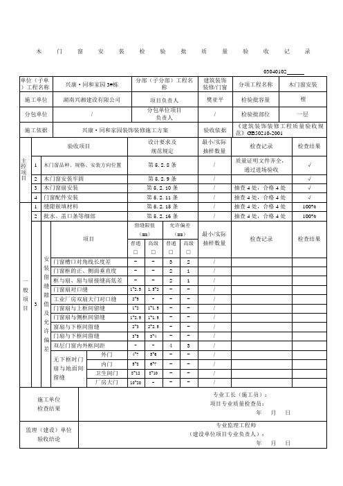 精选木门窗安装检验批质量验收记录