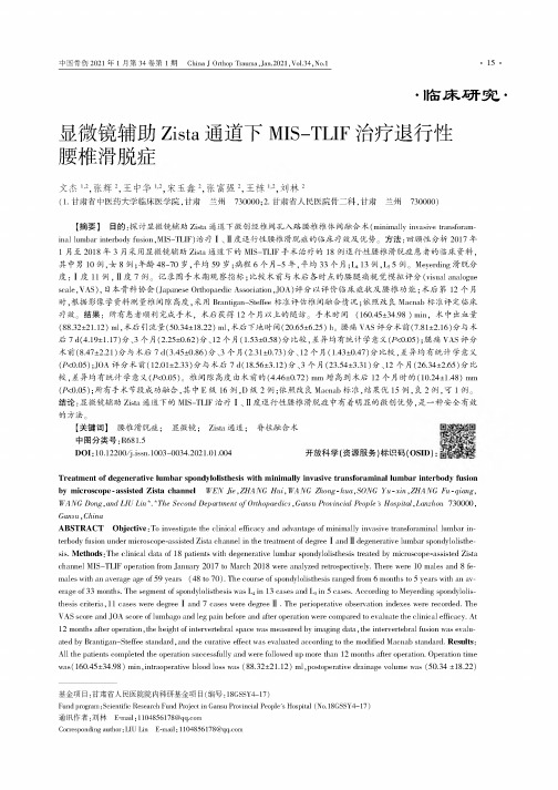 显微镜辅助Zista通道下MIS-TLIF治疗退行性腰椎滑脱症